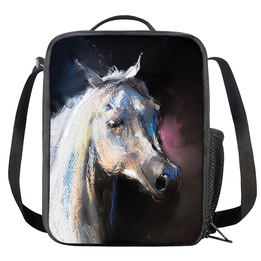 White Horse Portrait Print Crossbody Lunch Bag