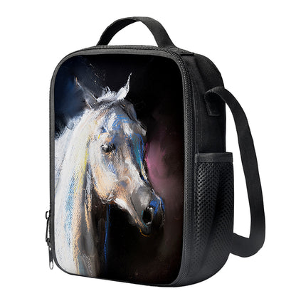 White Horse Portrait Print Crossbody Lunch Bag