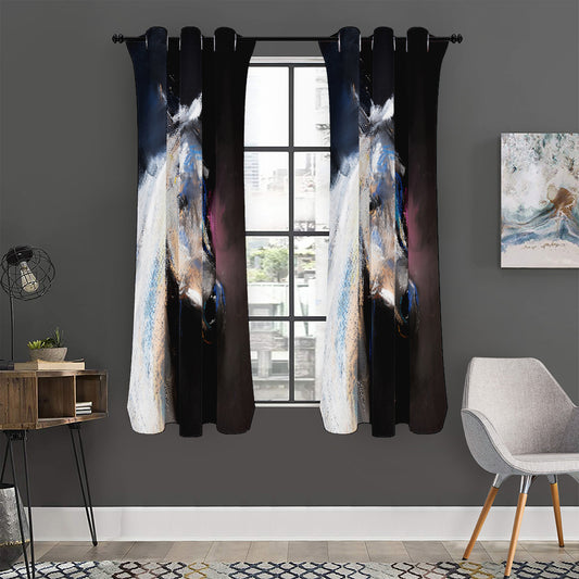 White Horse Portrait Print Curtain