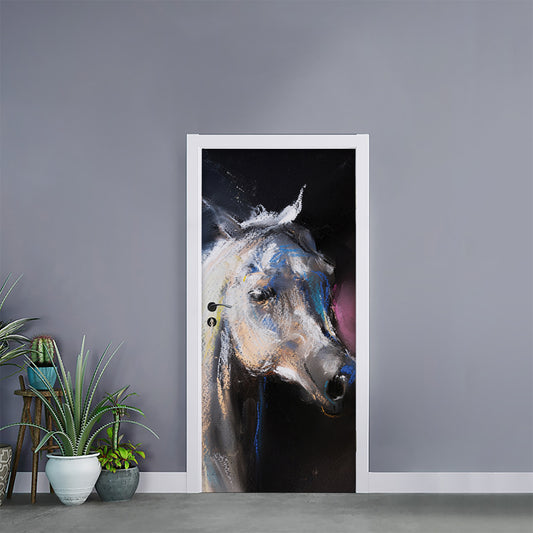 White Horse Portrait Print Door Sticker