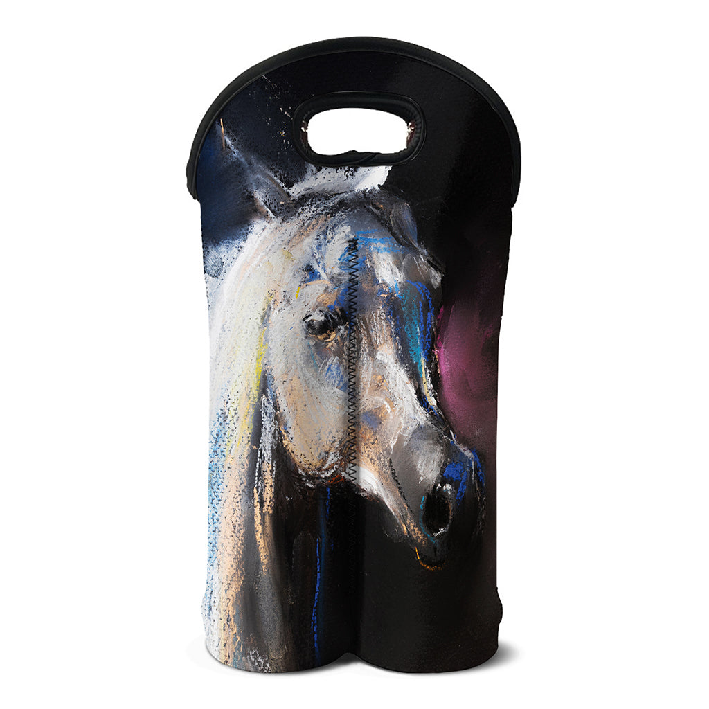 White Horse Portrait Print Double Neoprene Wine Tote