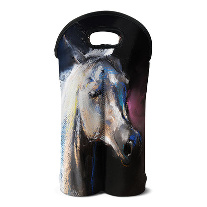 White Horse Portrait Print Double Neoprene Wine Tote