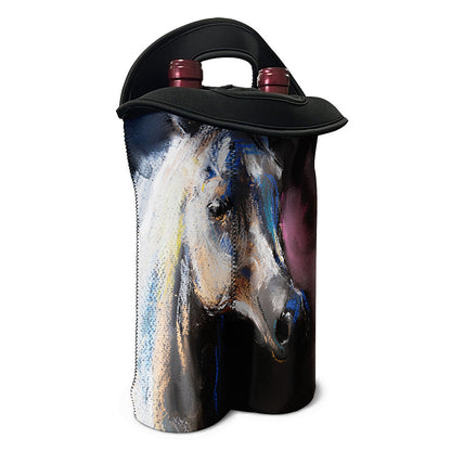 White Horse Portrait Print Double Neoprene Wine Tote