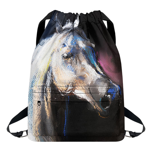 White Horse Portrait Print Drawstring Backpack