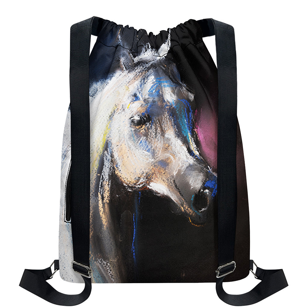 White Horse Portrait Print Drawstring Backpack