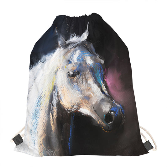 White Horse Portrait Print Drawstring Bag