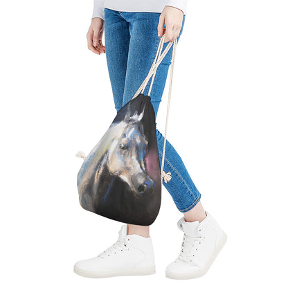 White Horse Portrait Print Drawstring Bag