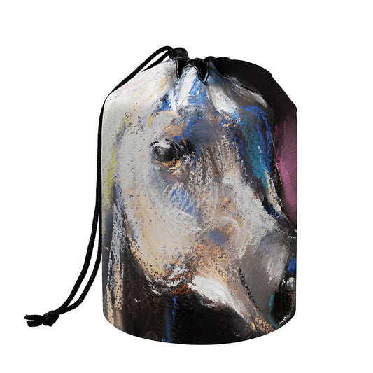 White Horse Portrait Print Drawstring Makeup Bag