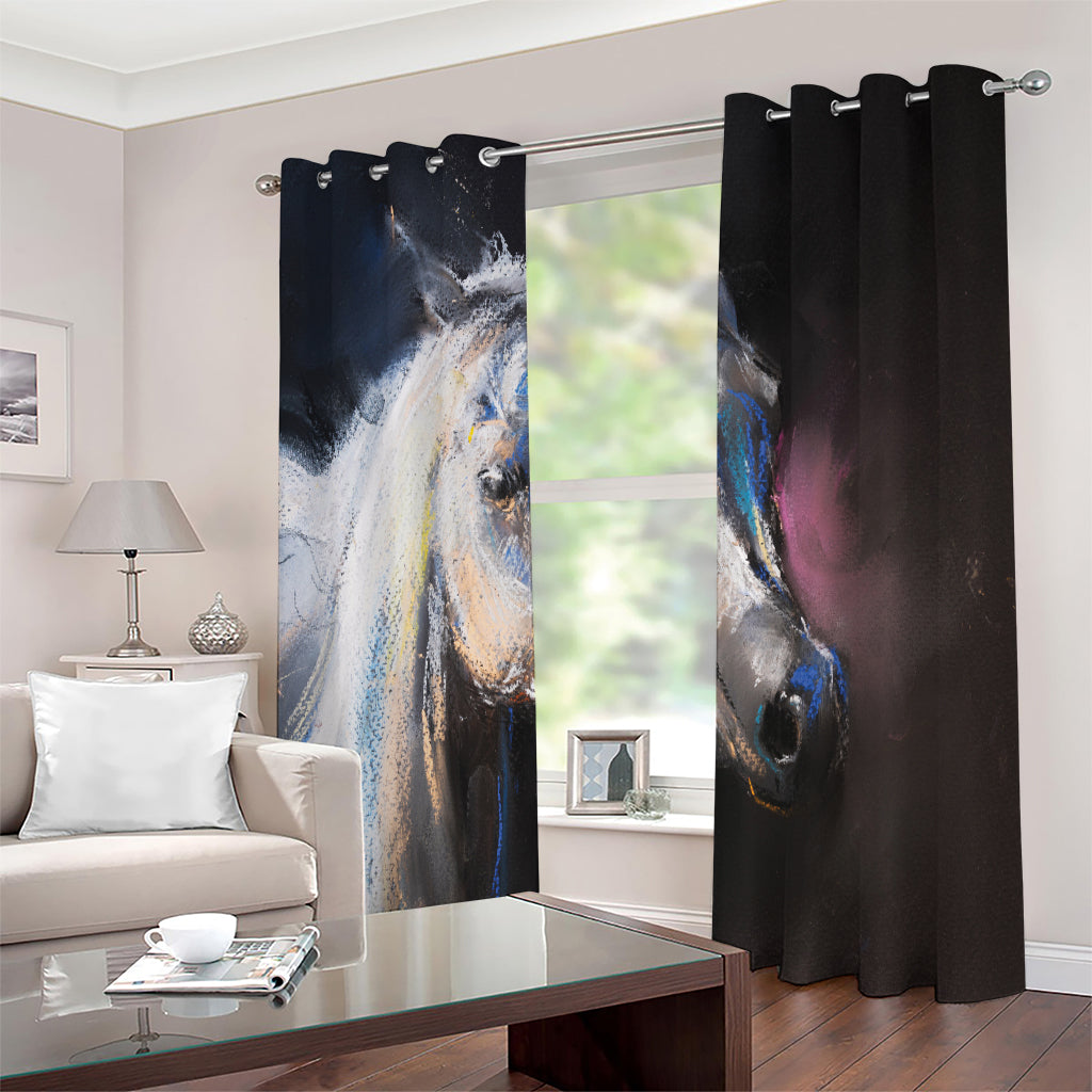 White Horse Portrait Print Extra Wide Grommet Curtains