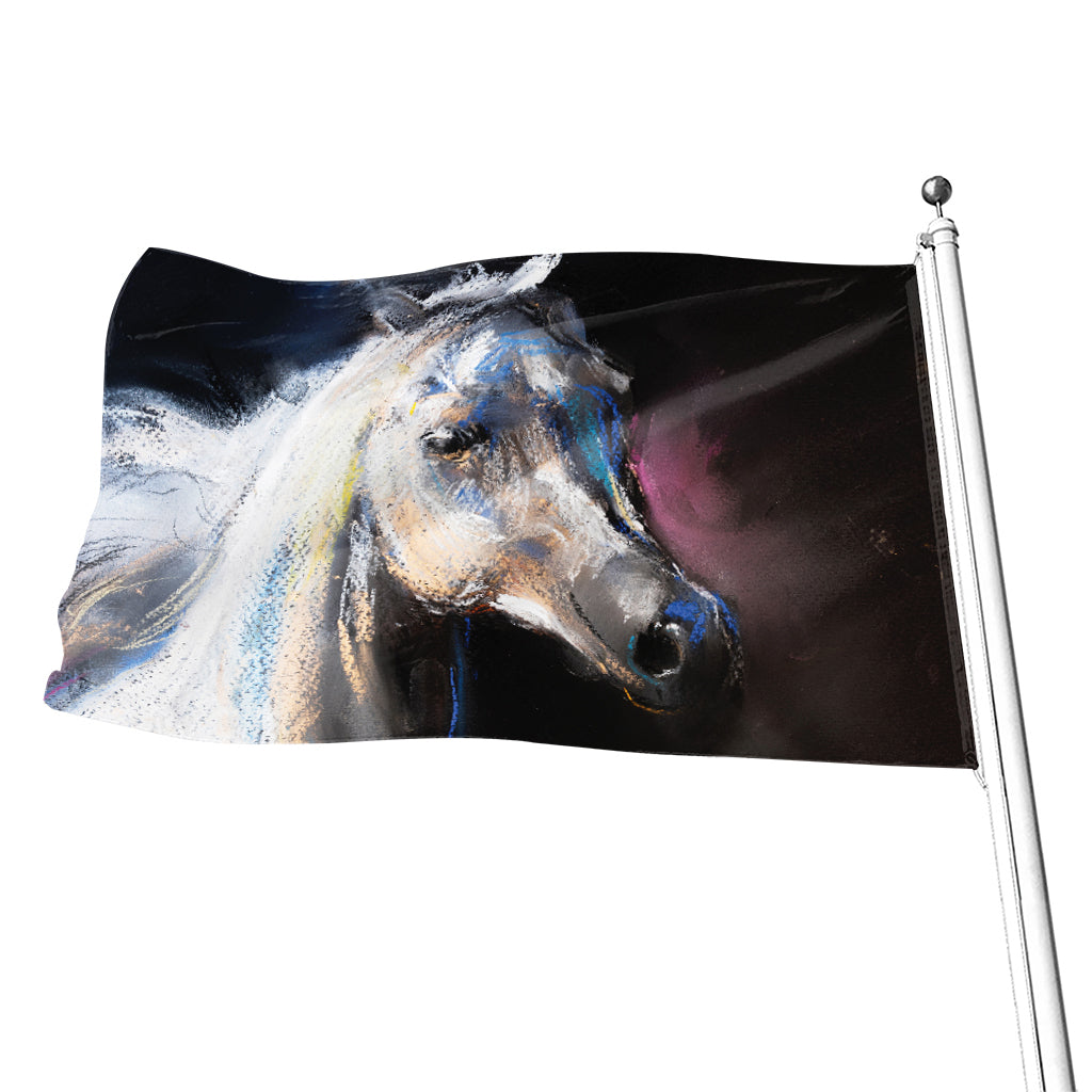 White Horse Portrait Print Flag