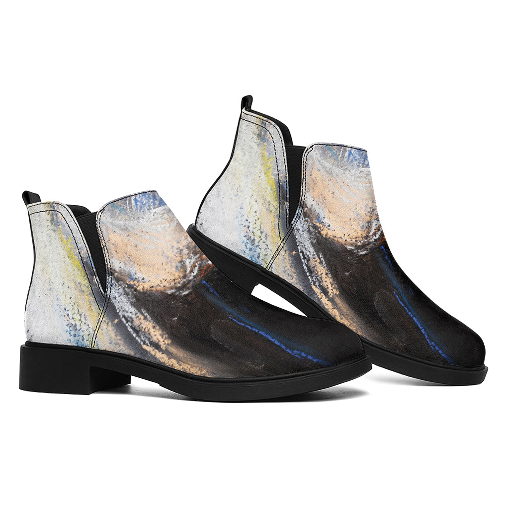 White Horse Portrait Print Flat Ankle Boots