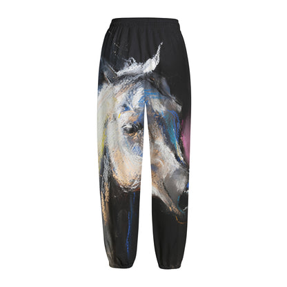 White Horse Portrait Print Fleece Lined Knit Pants