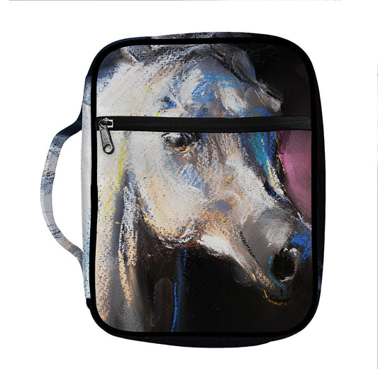 White Horse Portrait Print Front Pocket Bible Bag