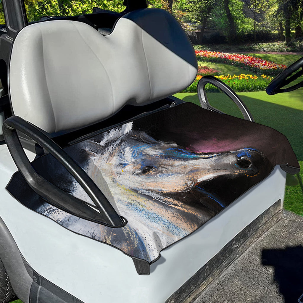White Horse Portrait Print Golf Cart Seat Cover