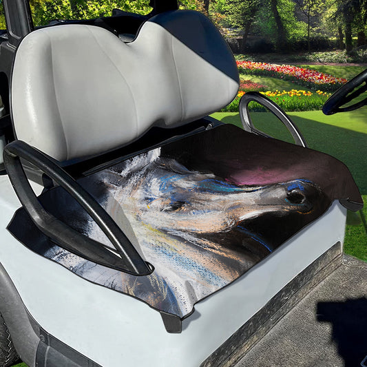 White Horse Portrait Print Golf Cart Seat Cover