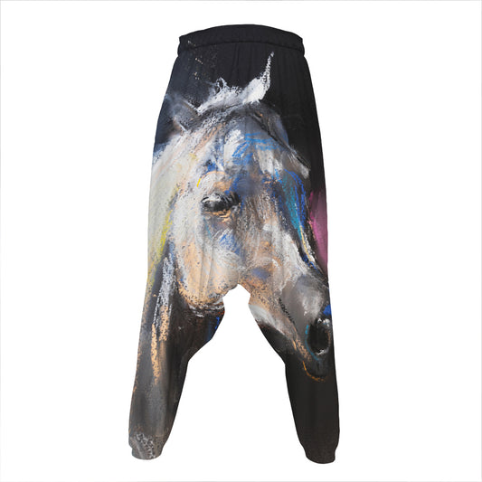 White Horse Portrait Print Hammer Pants