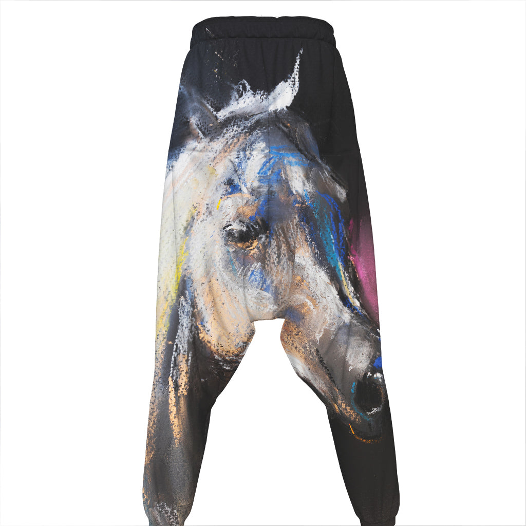 White Horse Portrait Print Hammer Pants