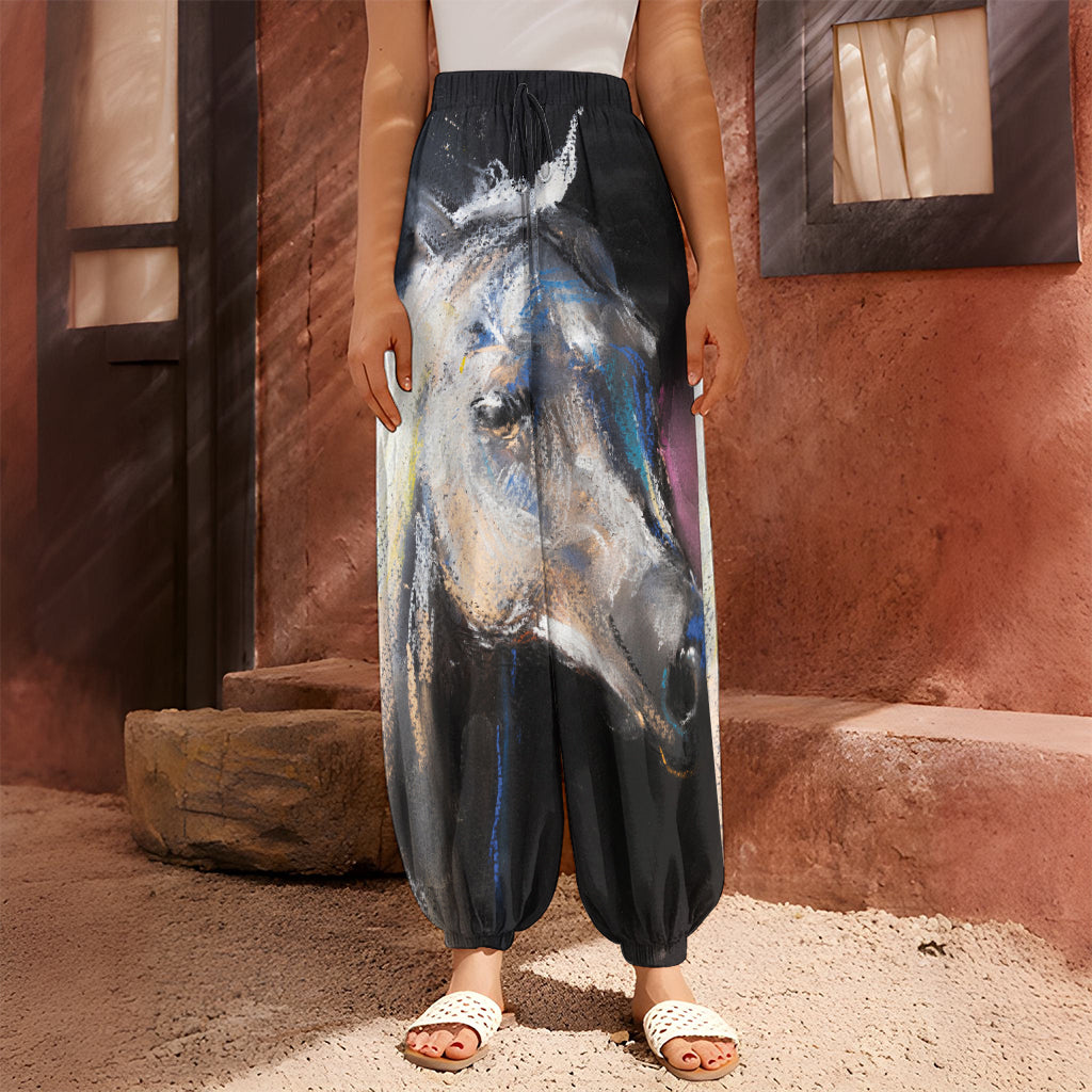 White Horse Portrait Print Harem Pants