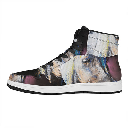 White Horse Portrait Print High Top Leather Sneakers