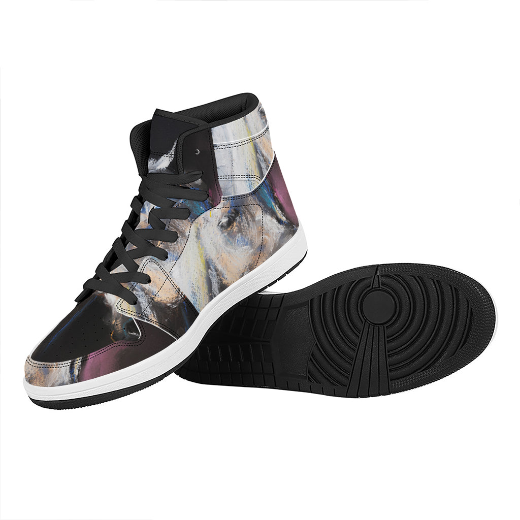 White Horse Portrait Print High Top Leather Sneakers