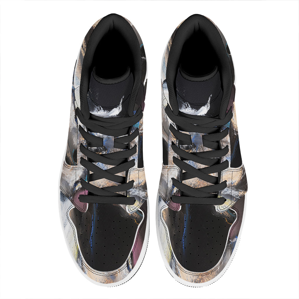 White Horse Portrait Print High Top Leather Sneakers