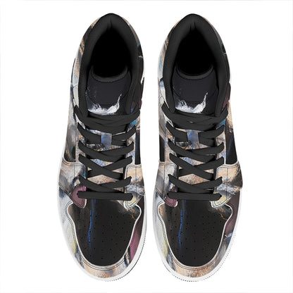 White Horse Portrait Print High Top Leather Sneakers