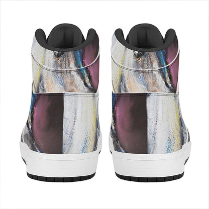White Horse Portrait Print High Top Leather Sneakers