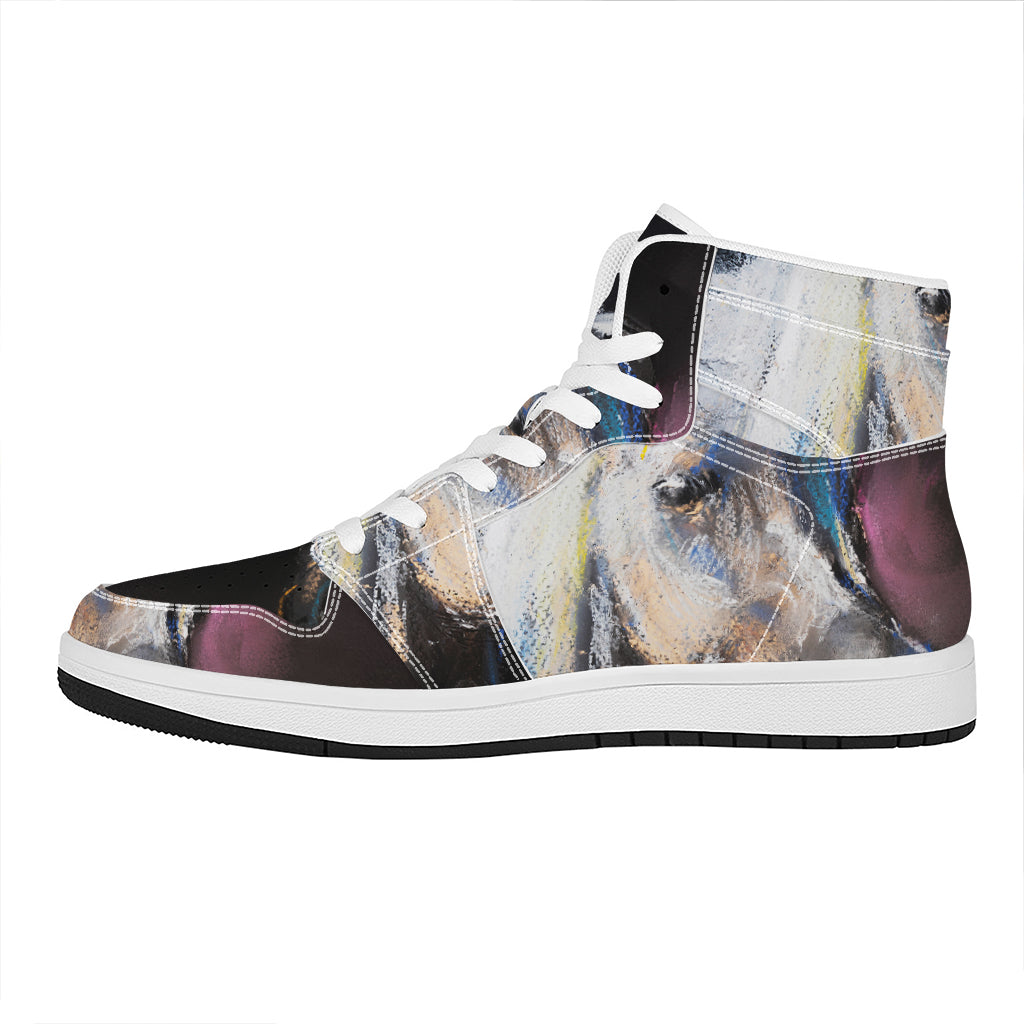 White Horse Portrait Print High Top Leather Sneakers