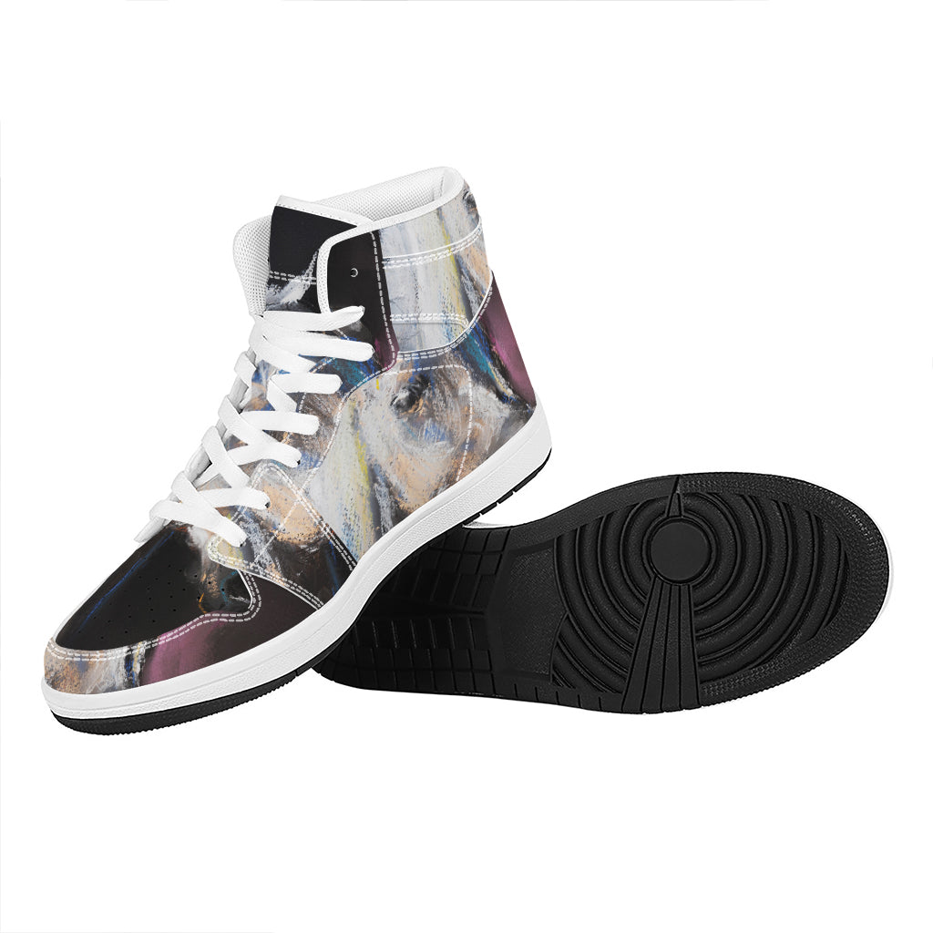White Horse Portrait Print High Top Leather Sneakers