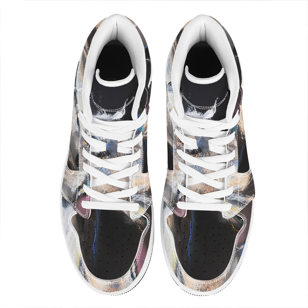 White Horse Portrait Print High Top Leather Sneakers