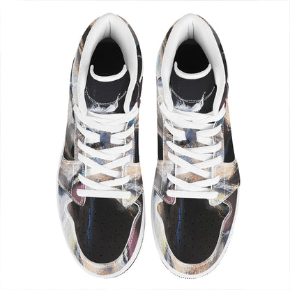 White Horse Portrait Print High Top Leather Sneakers