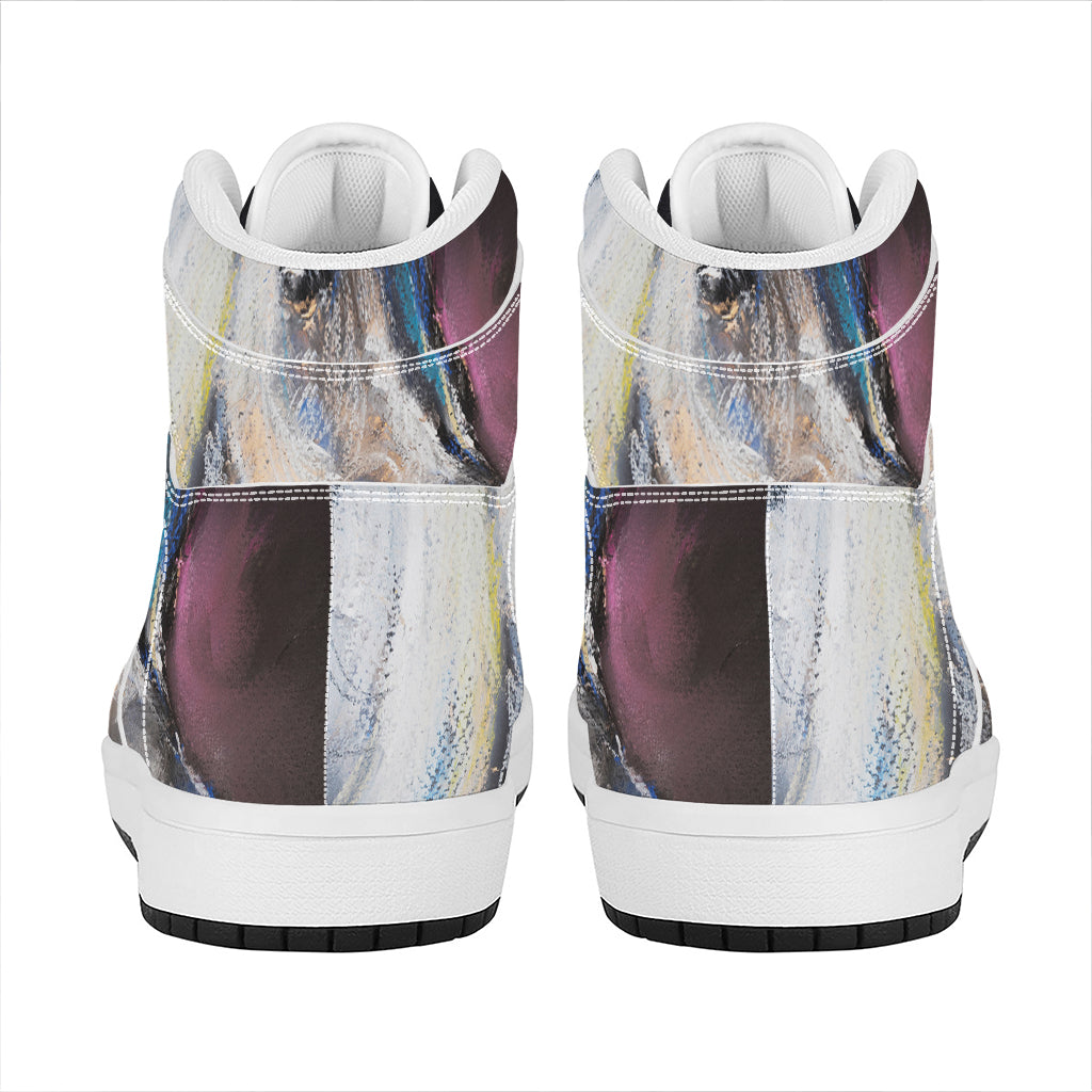 White Horse Portrait Print High Top Leather Sneakers