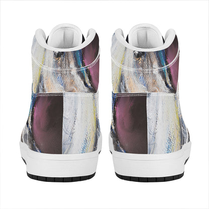 White Horse Portrait Print High Top Leather Sneakers