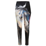White Horse Portrait Print High-Waisted Pocket Leggings