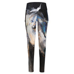 White Horse Portrait Print High-Waisted Pocket Leggings