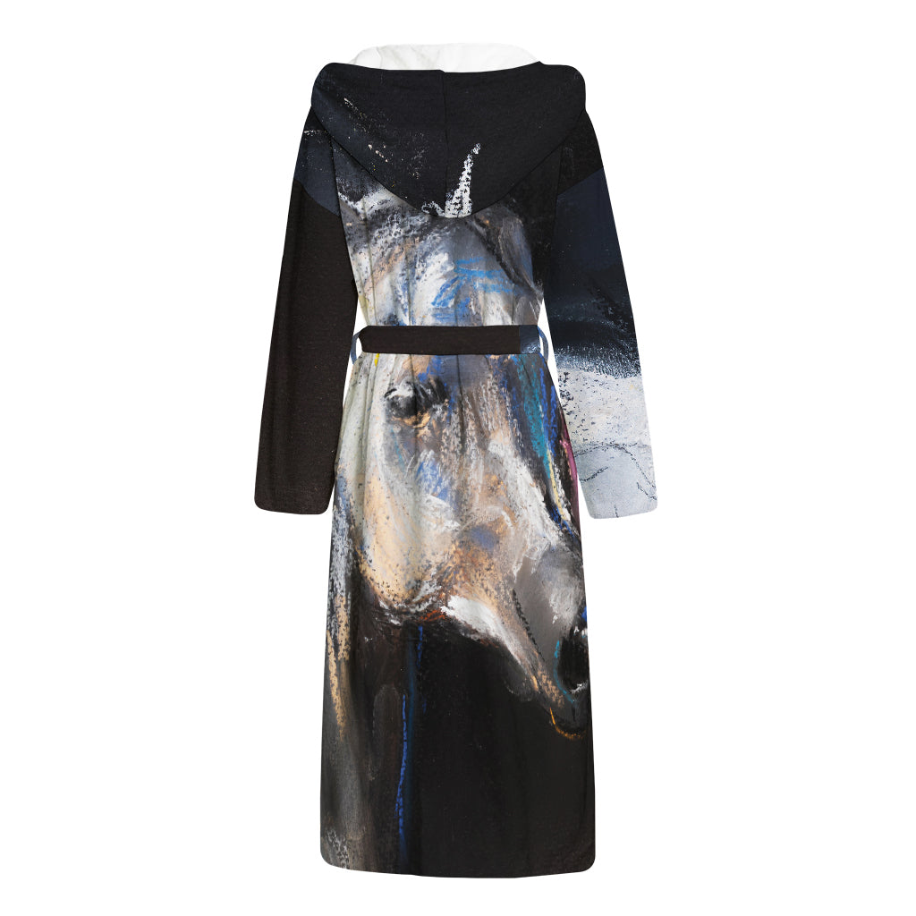 White Horse Portrait Print Hooded Bathrobe