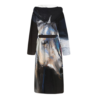 White Horse Portrait Print Hooded Bathrobe
