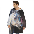 White Horse Portrait Print Hoodie Blanket
