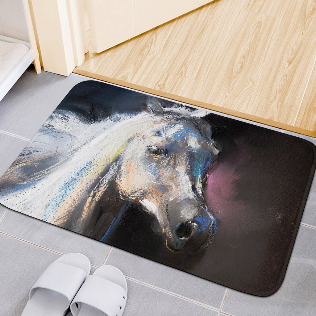 White Horse Portrait Print Indoor Door Mat
