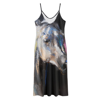 White Horse Portrait Print Jersey Midi Cami Dress