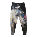 White Horse Portrait Print Jogger Pants