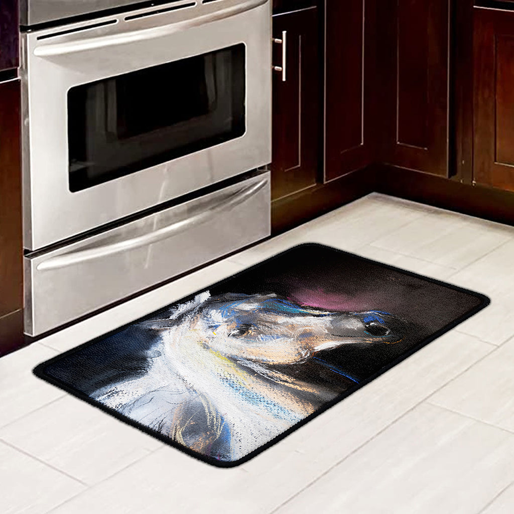 White Horse Portrait Print Kitchen Mat