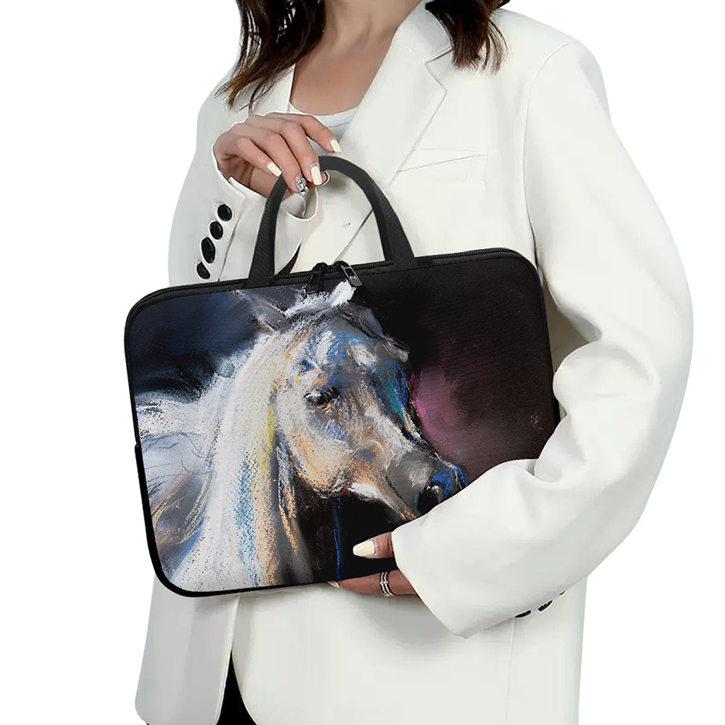 White Horse Portrait Print Laptop Sleeve With Handle