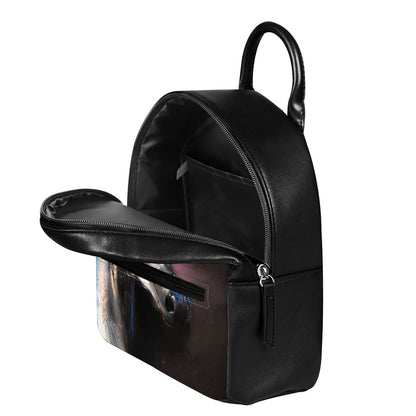 White Horse Portrait Print Leather Backpack