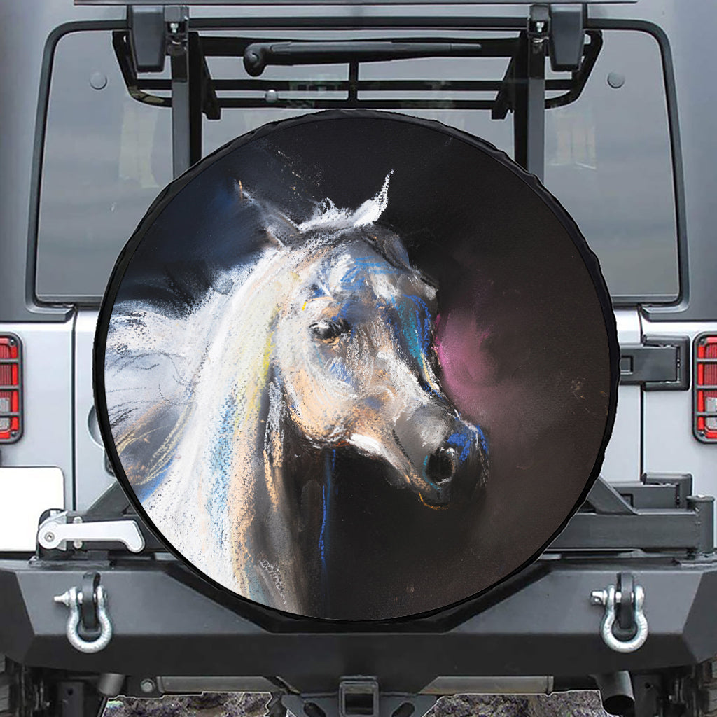 White Horse Portrait Print Leather Spare Tire Cover