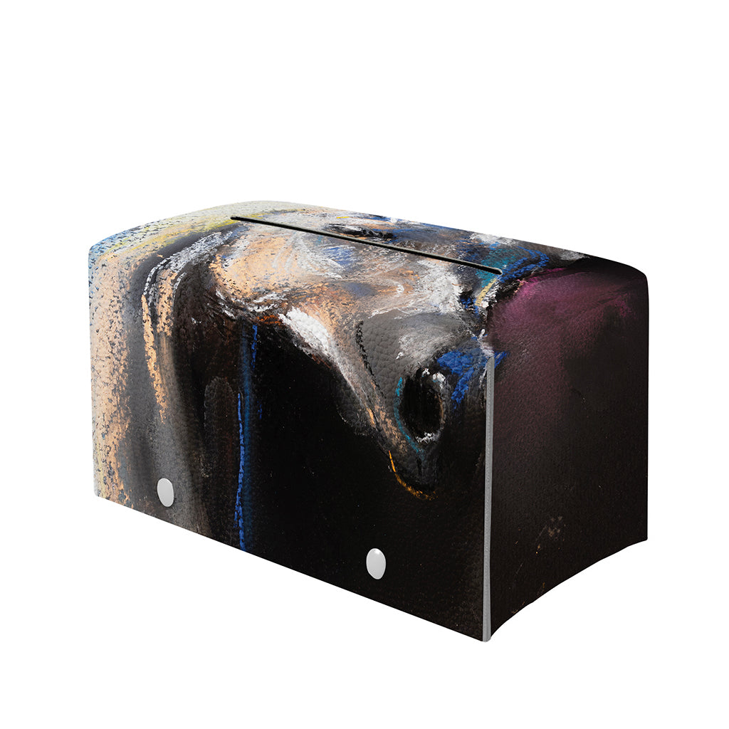 White Horse Portrait Print Leather Tissue Box Cover