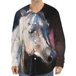 White Horse Portrait Print Long Sleeve Baseball Jersey