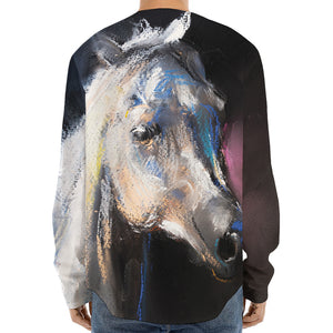 White Horse Portrait Print Long Sleeve Baseball Jersey