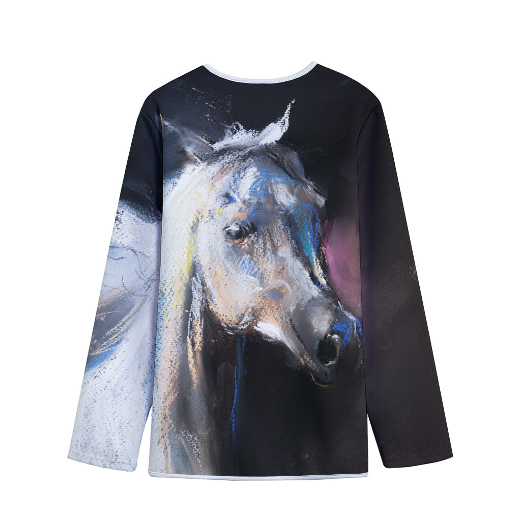 White Horse Portrait Print Long Sleeve Short Coat