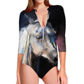 White Horse Portrait Print Long Sleeve Swimsuit